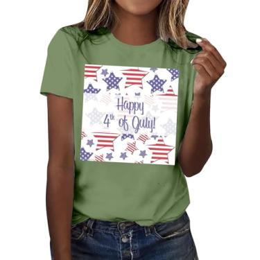 Imagem de Camiseta feminina de 4 de julho com estampa de estrela da bandeira dos EUA, patriótica, manga curta, camisetas do Dia da Independência, Verde, G