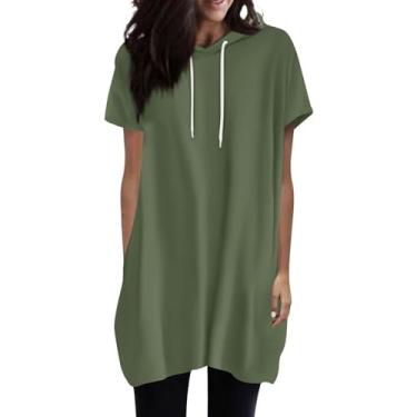 Imagem de 2024 Camisetas femininas de manga curta cor sólida com cordão básico verão casual blusas soltas túnicas com bolsos, Ag, GG