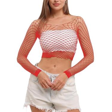 Imagem de Camiseta feminina Lemon Girl Fishnet Crop Tops Lingerie Babydoll Tamanho único EUA 2-18, Vermelho, One Size