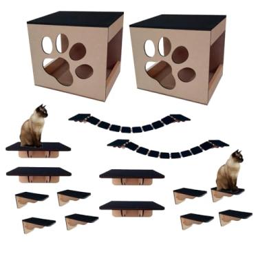 Imagem de Brinquedo Para Gatos Playground Em Mdf 6mm De Parede 16 Pçs com Ponte Suspensa