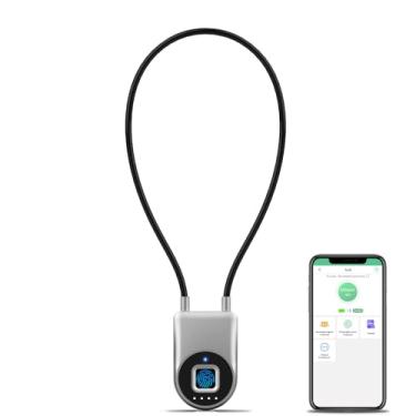 Imagem de Dhiedas Trava de cabo de impressão digital, cadeado inteligente de cabo de 15 cm de comprimento com aplicativo Bluetooth de impressão digital, biométrico à prova d'água, bloqueio de portão externo sem
