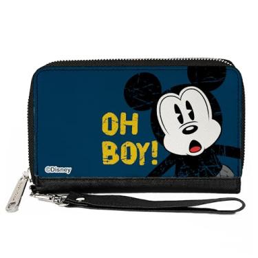 Imagem de Buckle-Down Carteira Disney, zíper ao redor, Mickey Mouse Oh Boy Pose envelhecido ouro azul, couro vegano, Azul, 7.5"x4.5", Casual