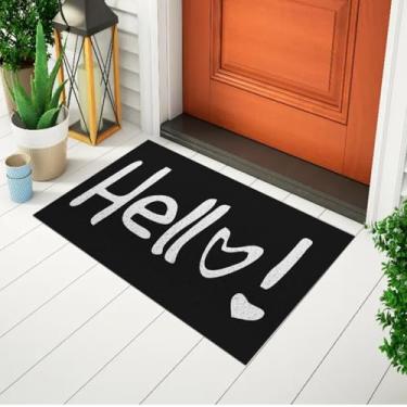 Imagem de Capacho Divertido e Criativo Tapete Decorativo De Porta Frase - Hello Fundo Preto Ca221