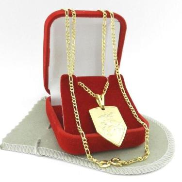 Imagem de Corrente Masculina 70cm 2mm + São Jorge Folheada Ouro CR256 - WNBIJOUT