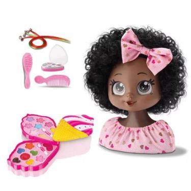 Imagem de Kit Busto Boneca Negra 23cm My Best C/ Paleta Maquiagem Vanilla Ice Cr
