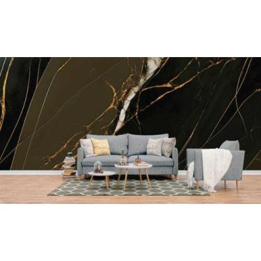 Imagem de Papel de Parede Painel 3D Mármore Cinza Fio Ouro 4M Revestimento Pedra