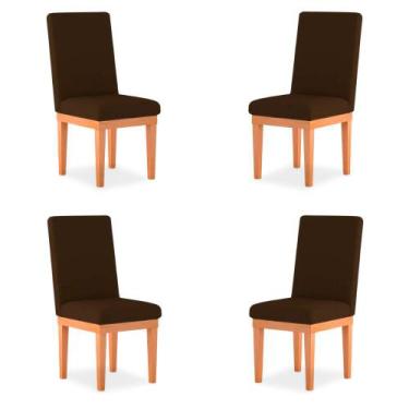 Imagem de Kit 4 Cadeiras Helena p/ Mesa de Jantar Suede, Base Madeira - Pratikza