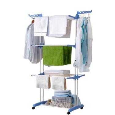 Imagem de varal de roupa chão 3 andares resistente portatil dobravel 4 rodas tor