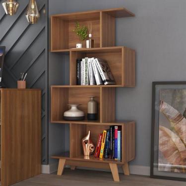 Imagem de Estante para Livros 4 Nichos Nogal - Hecol Móveis, Marrom, Moderno