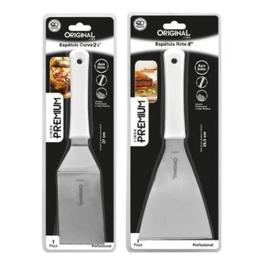 Imagem de Kit 2 Espátulas Inox Lanche Reta E Curva Chapeiro E Cozinha - Original