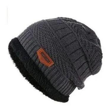 Imagem de Touca De Lã Gorro Forrado Unissex Grossa Térmica Adulto Frio Cor  Cinz