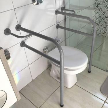 Imagem de Kit 2 Barras De Apoio Para Banheiro Em Aço Para Idosos 77cm - Genus Mó
