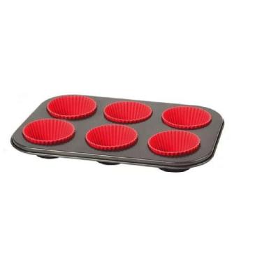 Imagem de Forma para Cupcake c/ Forminhas de Silicone c/ 6 Cavidades - Em Casa T