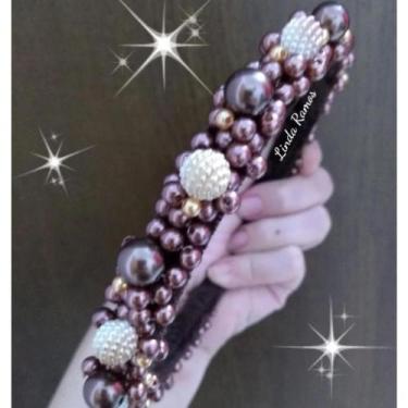 Imagem de Tiara arco chá revelação customizada com pérolas artesanal. - Ateliê L