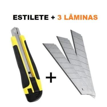 Imagem de Estilete Profissional Emborrachado 18mm + 3 Laminas - FERRAGENS