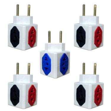 Imagem de Kit 5 Unidades Adaptador para Tomada Pino Cubo Colorido Benjamin 4 Saí