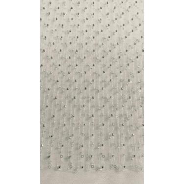 Imagem de Tule listrado bordado com missanga e paete na cor off white