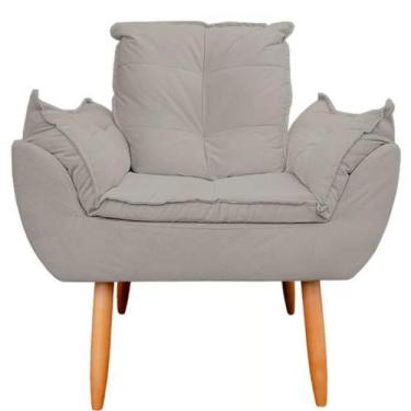 Imagem de Poltrona Decorativa Opala Sala de Estar Tecido Suede Cinza Claro Horiz