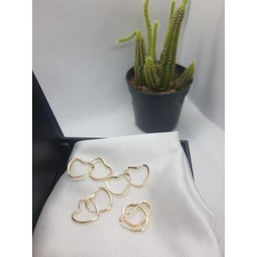 Imagem de Conjunto Argola Coração Pequeno Segundo Furo Ouro 18K  - Casa das Joia