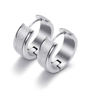 Imagem de par Brinco fosco argola aço inox prata antialérgico não escurece enfer