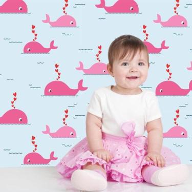 Imagem de Papel de Parede Baleia bebe pink - QCola, 0,60 x 3,00 metros