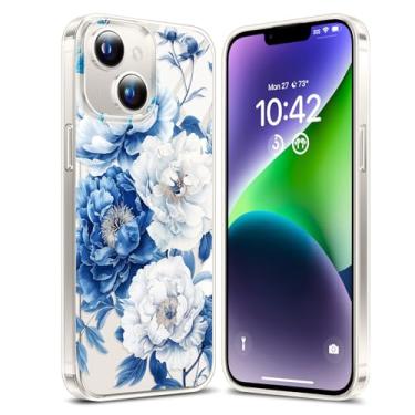 Imagem de YSLBWLE Capa Magnética para iPhone 14 Transparente, [Compatível com Magnética] Capa Magnética Fina e Militar Proteção Magnética Peônia Azul 25-ip14-12