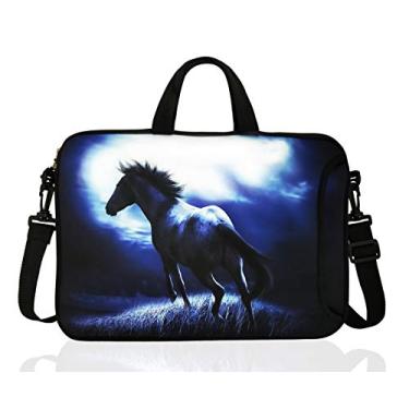 Imagem de Bolsa carteiro de ombro de laptop de neoprene de 14 polegadas para 13 13,3 14 14,1 polegadas Notebook/Chromebook, Blue Horse, 13.3 inch/14 inch/ 14.1 inch