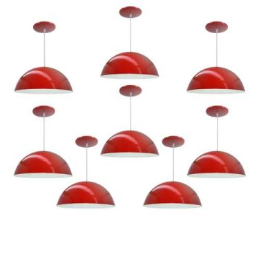 Imagem de Kit 8 Luminária Pendente Meia Lua 50cm Interior Branco Brilho Com Fiaç