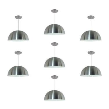 Imagem de Kit 7 Luminária Pendente Meia Lua 24cm Com Interior Branco Brilho Fiaç