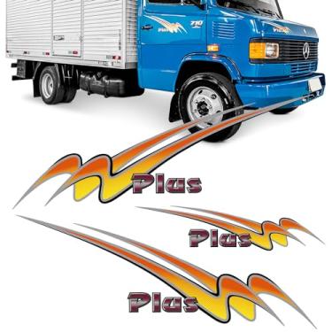 Imagem de Kit com 3 Adesivos Faixas Laterais e Capo para Caminhão Mercedes Benz MB 710 PLUS 2004