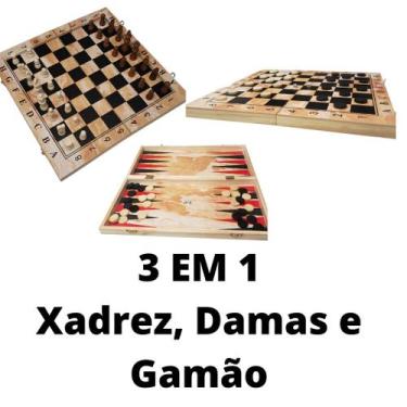 Imagem de Kit 3 Jogos, Xadrez, Damas e Gamão em Madeira - SULIDA