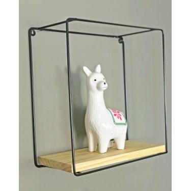 Imagem de Nicho Mini de Parede de Ferro e Madeira Quadrado Natural e Preto - Art