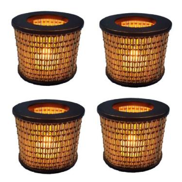 Imagem de 4 Mini Luminária Lanterna Decorativa Vela Led Bambu - CL DECORAÇÕES AR