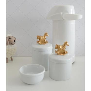 Imagem de Kit Higiene Bebê Porcelana Térmica Potes Banho K022 Cavalo - Ciranda A