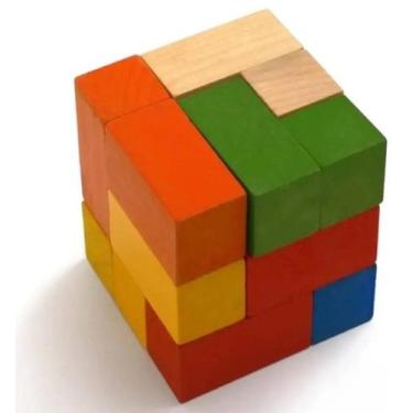 Imagem de Cubo magico de madeira de encaixe - BRINQUE E LEIA