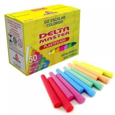 Imagem de Giz Lousa Cilíndrico Plastificado Colorido Com 50 Unidades - Delta