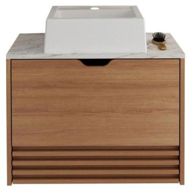 Imagem de Gabinete Com Cuba Para Banheiro BN3630x13 Amendoa Marmore Branco Tecno