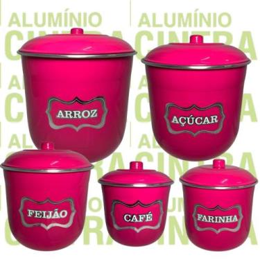 Imagem de Jogo de Porta Mantimentos Lata Potes Arroz 5 pecas em Alumínio - Alumí