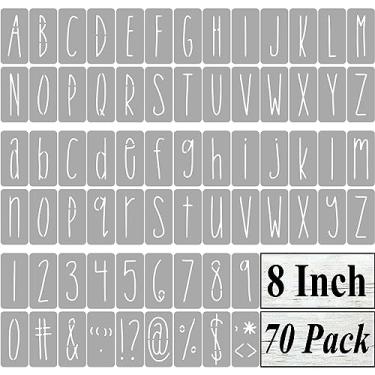 Imagem de Estêncil de letras do alfabeto de 20 cm para pintura – Pacote com 70 modelos de estêncil de letras e números com placas para pintura em madeira, estênceis reutilizáveis para quadros de giz e arte de parede