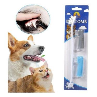 Imagem de Kit Escova De Dente Dedeira Pets para Limpeza Tártaro Mau Hálito Cães 