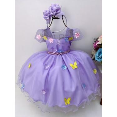 Imagem de Vestido infantil lilás c/ aplique flores borboletas pérolas - Baila ni