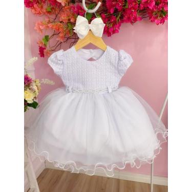 Imagem de Vestido Infantil Branco Batizados Com Renda e Peito Strass - menina bo