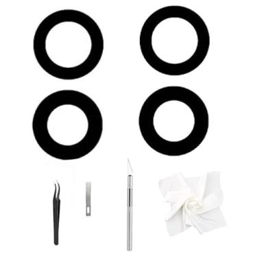 Imagem de Substituição de vidro da lente traseira da câmera traseira para iPhone 13 e iPhone 13 Mini, vidro de lente traseira com adesivo pré-instalado e ferramentas de reparo (2 conjuntos com 4 peças)