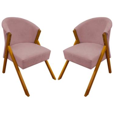 Imagem de Kit 2 Poltronas Para Sala Decorativas Cadeiras Reforçadas Para Recepção Sala De Espera Consultório Escritório Confortável Em Madeira Maciça You Bouclé Premium Rosê