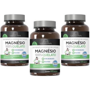 Imagem de Magnésio Quelato 350mg com Vitaminas B5 e B6, Alta Concentração e Selo de Qualidade (360 cápsulas) (3 Potes)