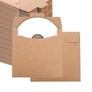 Imagem de 50 peças de capas de CD envelope de papel kraft marrom, envelope de papelão de DVD, capa de caixa de armazenamento de papel de CD 12,7 x 12,7 cm