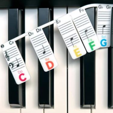 Imagem de BEATBIT Tiras de notas de piano com solfege (Do Re Mi...), serve para aprendizagem de teclado de piano 88/76 teclas, adesivos removíveis para teclas de piano
