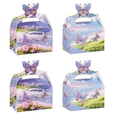 Imagem de 24 peças, caixa de presente de lembrancinha de festa de borboleta, caixa de presente de papel de agradecimento de borboleta floral para aniversário, casamento, chá de bebê, suprimentos de embalagem