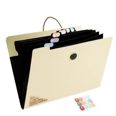 Imagem de Marte Vanci Pasta expansível com 13 bolsos, sanfonada tamanho A4, organizador de papel com fecho de cordão elástico, bege