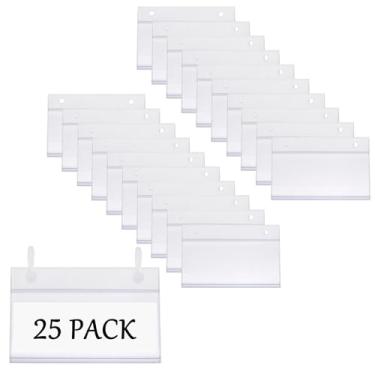 Imagem de Biaungdo 25 peças de suportes de etiquetas de cesta, suporte de etiqueta de prateleira de arame transparente, suporte de plástico para exibição de etiqueta de preço, placa com fecho de encaixe duplo e